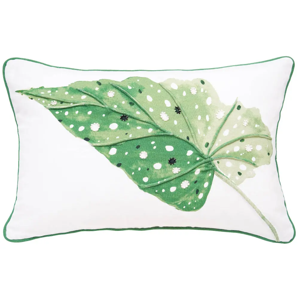 Embellished Begonia Leaf Throw Pillow - 14" X 22" 1