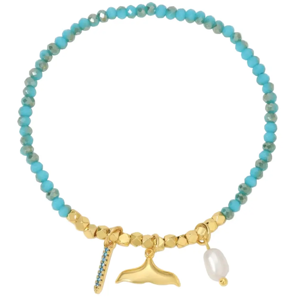 Splendid Iris Whale Tail Glass Crystal & Gold Charm Stretch Bracelet 1