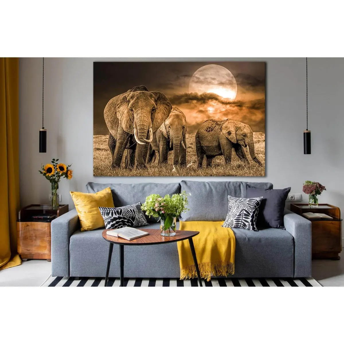 Savannah And Three Elephants №Sl1553 Ready To Hang Canvas Print 1