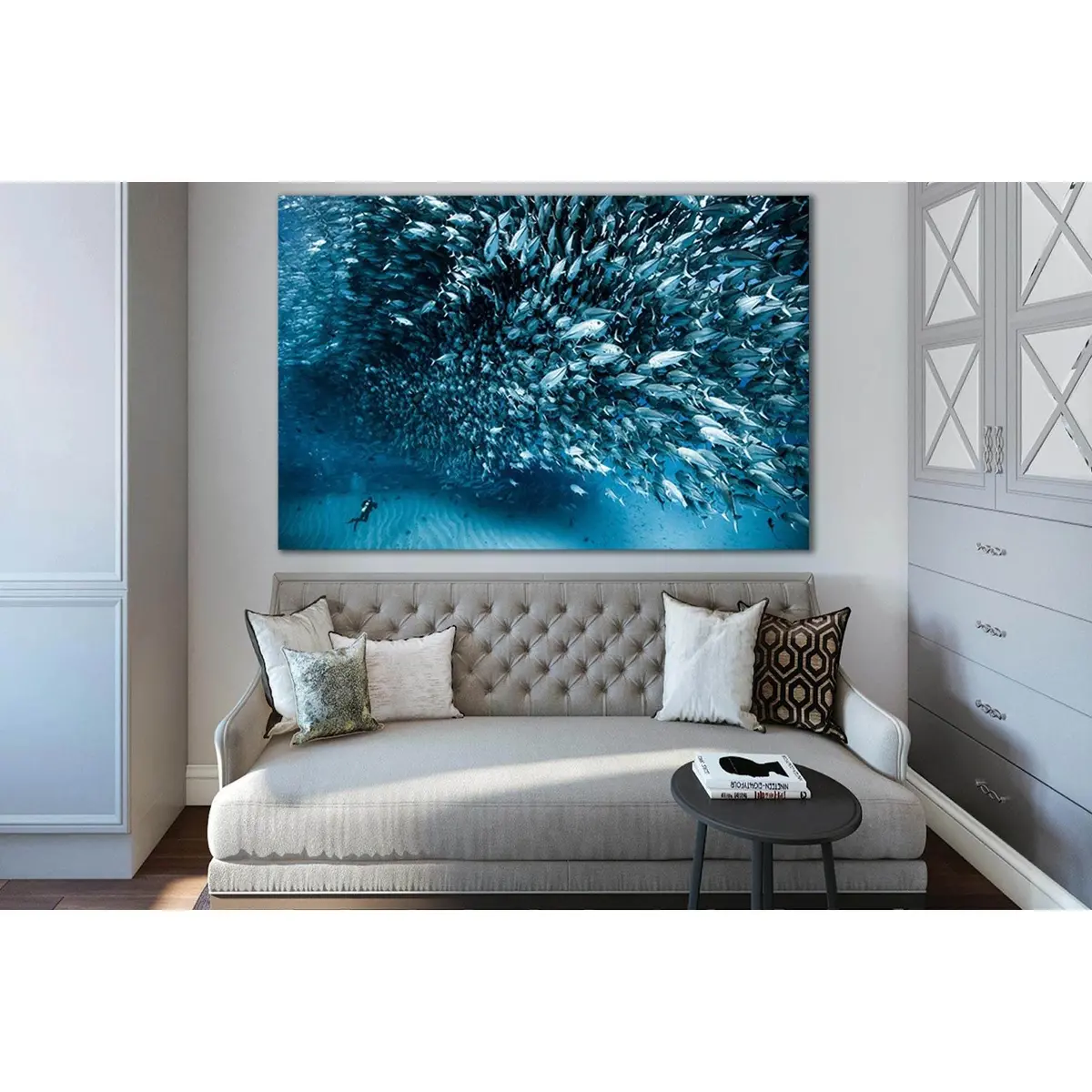 Flock Of Fish And Diver №Sl1522 Ready To Hang Canvas Print 1