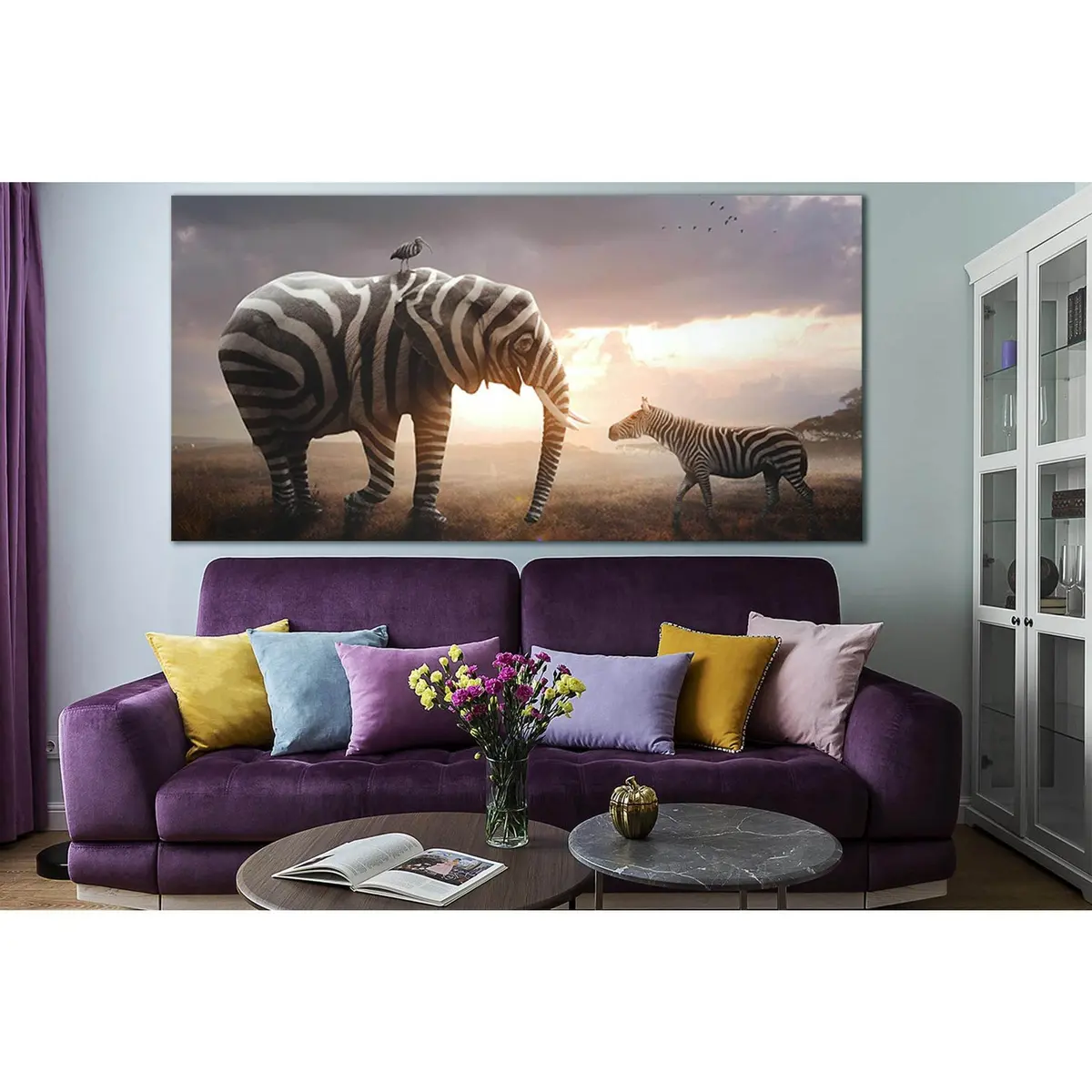 Elephant And Zebra Art №Sl1530 Ready To Hang Canvas Print 1