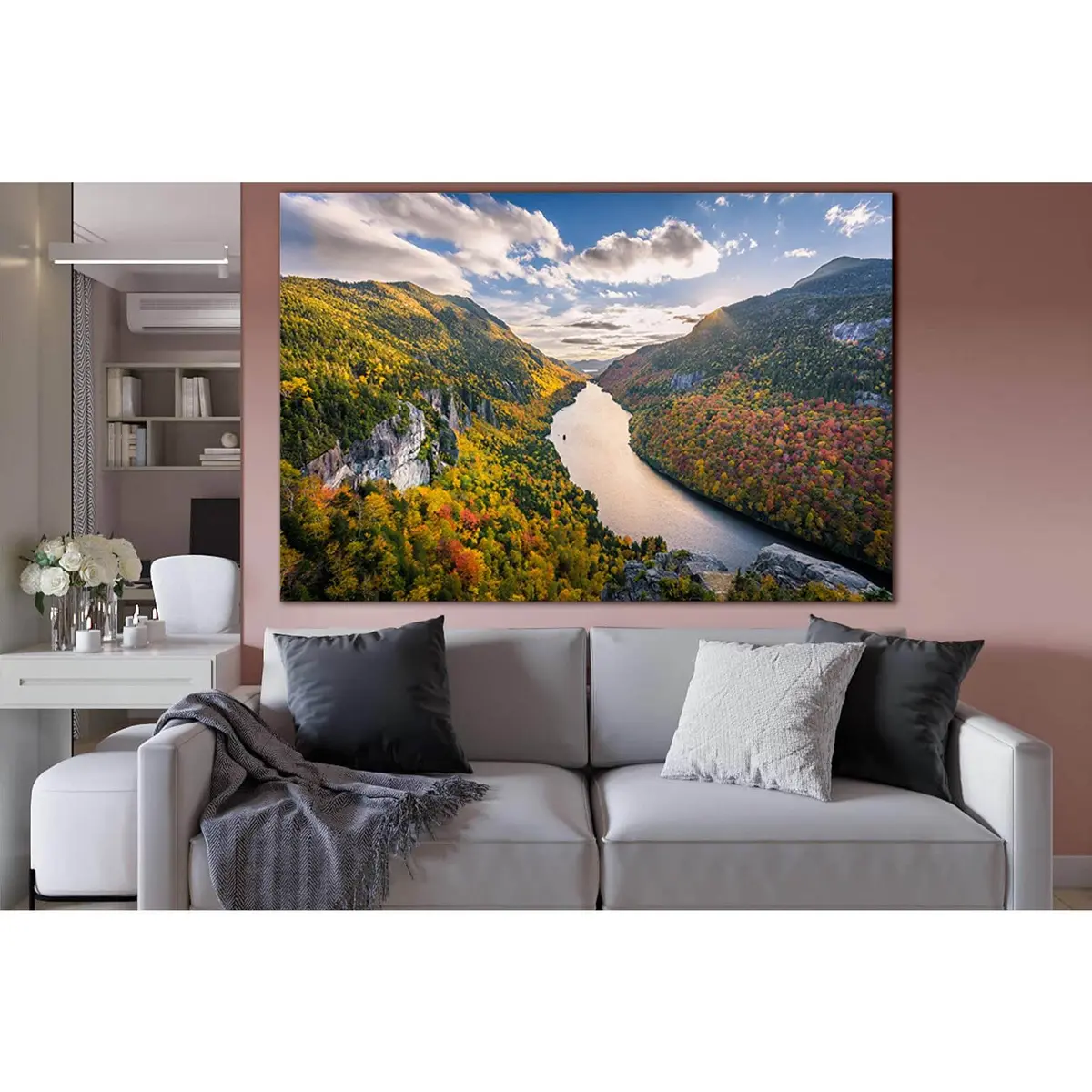 River Mountains Fall Clouds Tree №Sl1477 Ready To Hang Canvas Print 1