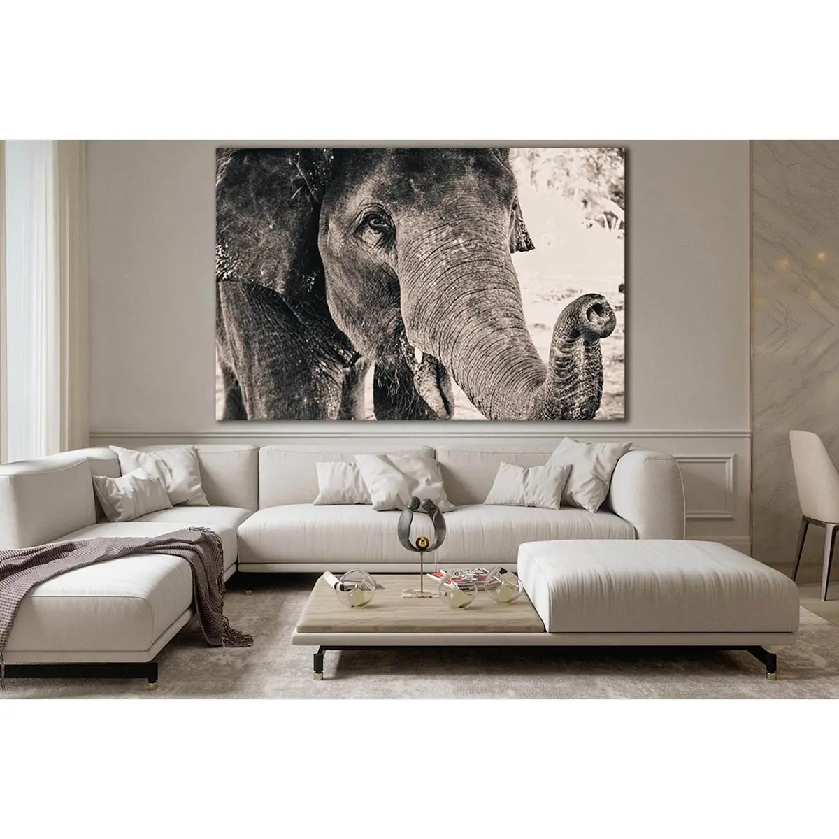 Big Elephant Monochrome Portrait №Sl1505 Ready To Hang Canvas Print 2