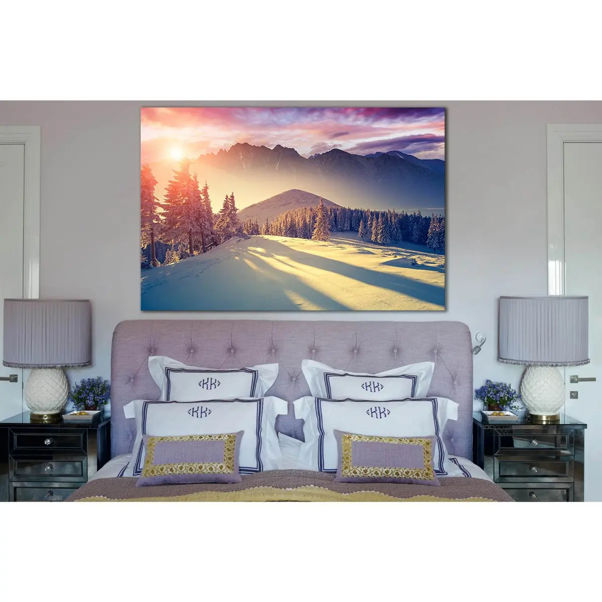 Winter Forest And Sunset In Mountains №Sl1571 Ready To Hang Canvas Print 1