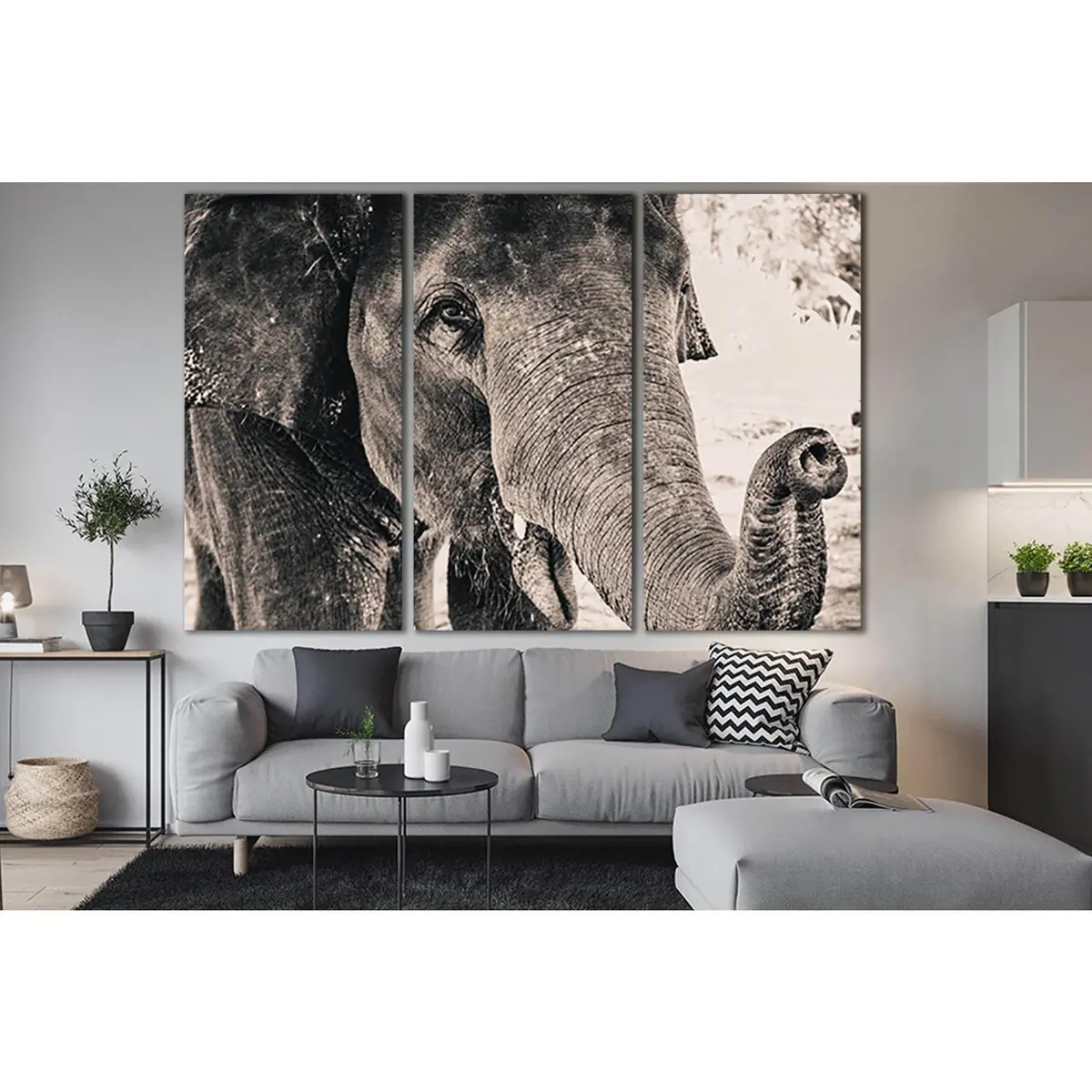 Big Elephant Monochrome Portrait №Sl1505 Ready To Hang Canvas Print 5