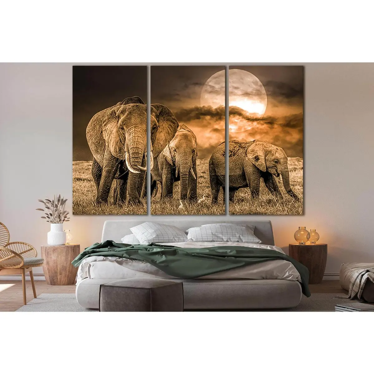 Savannah And Three Elephants №Sl1553 Ready To Hang Canvas Print 5