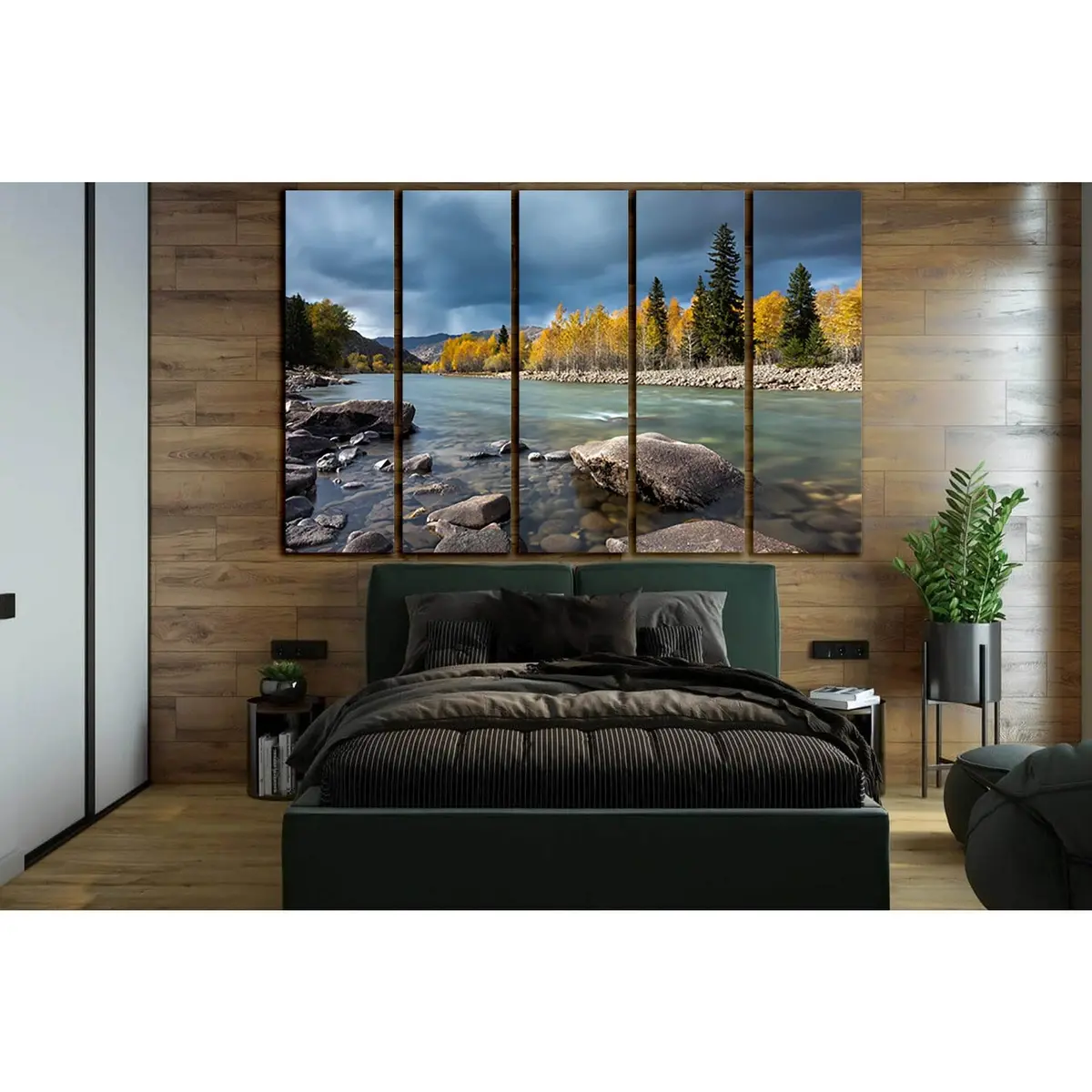 Autumn River and Stone Canvas Wall Art – Ready-to-Hang Print SL1474 - Image 3