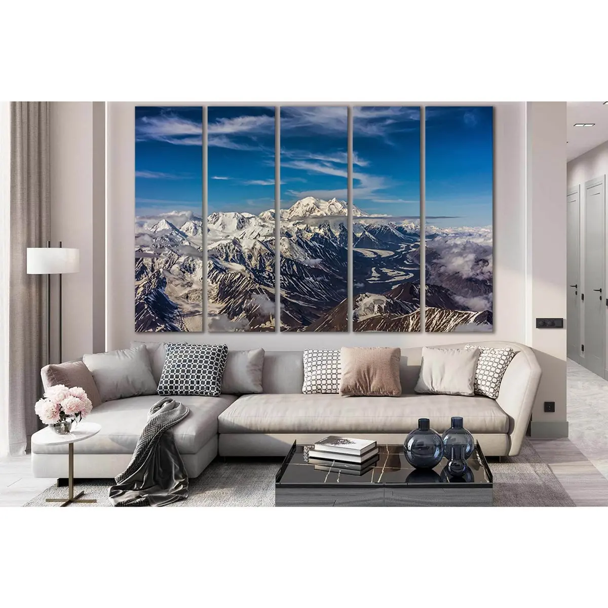 Snowy Mountain Landscape Canvas Wall Art with Dramatic Clouds – SL1570, Ready to Hang