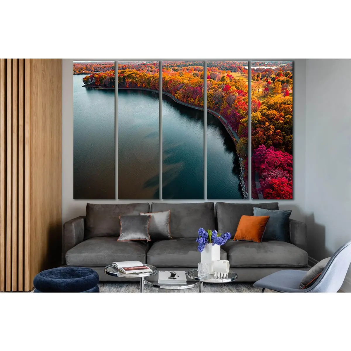 Autumn Lake Trail Canvas Art Print №SL1492 – Premium Ready-to-Hang Wall Decor - Image 3