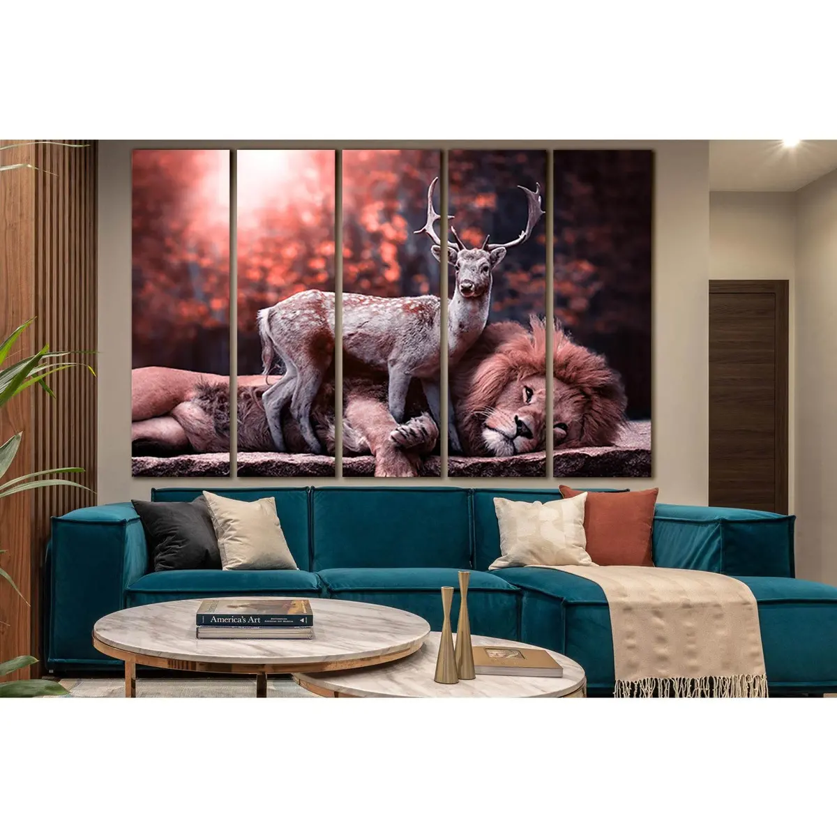 Deer and Lion Wildlife Canvas Wall Art – Ready-to-Hang Print SL1507 - Image 3