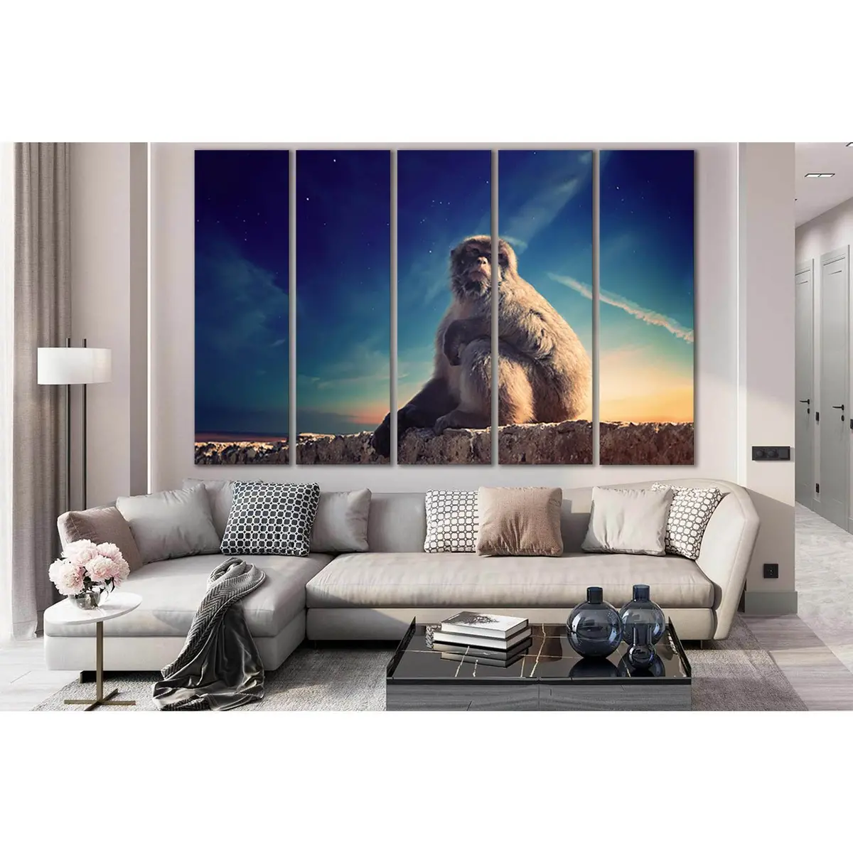 Playful Monkey Perched on Stone – Ready-to-Hang Canvas Wall Art (SL1526) - Image 3