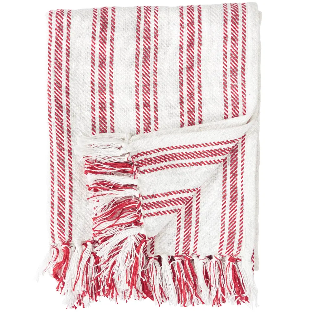 C&F Crimson/White Ticking Stripes Cotton Throw Blanket - 50" X 60" 1