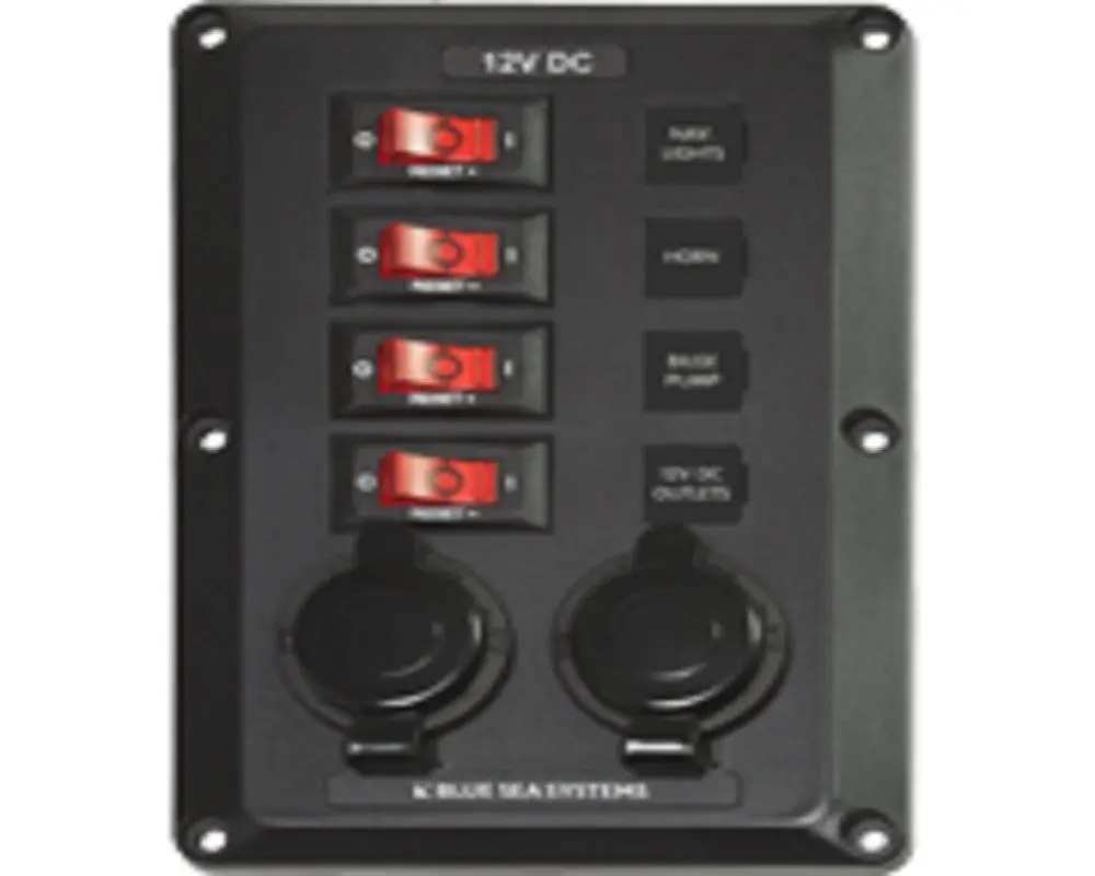 Blue Sea System 4 Position With 12V Sockets, Belowdeck Circuit Breaker Panel 1