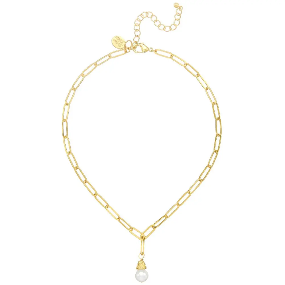 Susan Shaw Gold Freshwater Pearl Paperclip Necklace 1