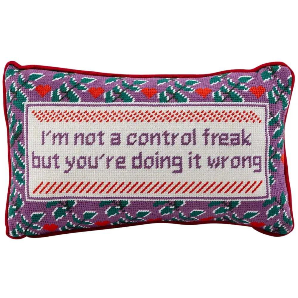 Furbish Cotton Needlepoint "Not A Control Freak" Statement Pillow - 9" X 15" 1