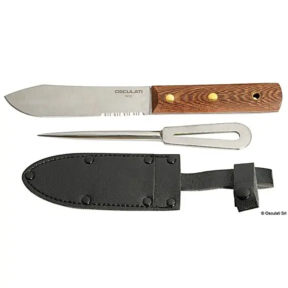 Osculati Stainless Steel Knife, Marlin Spike With Leather Sheath 1