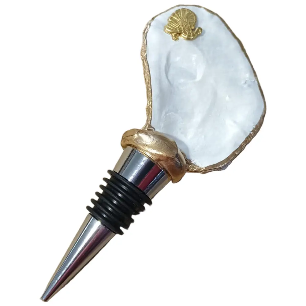 Ten-Twenty-Six Gold-Rimmed Natural Oyster Shell Wine Stopper - 5" 1