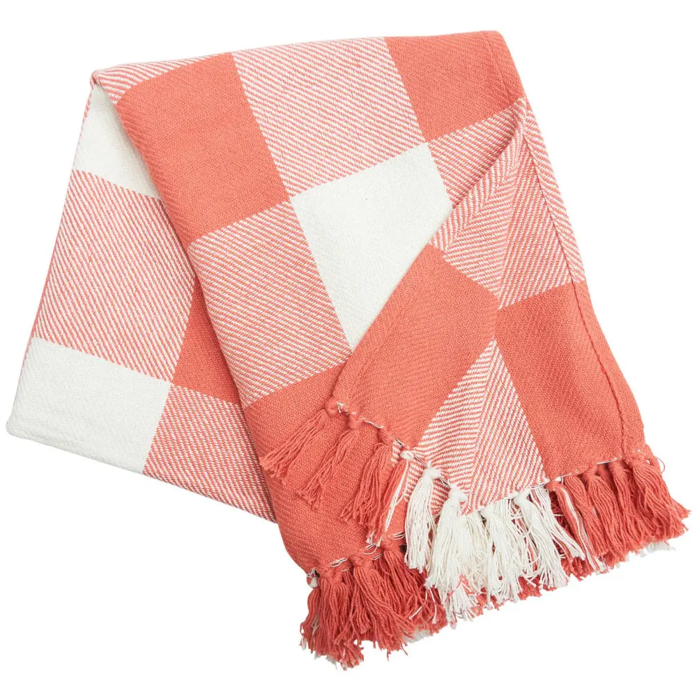 C&F Coral Franklin Check Cotton Throw Blanket - 50" X 60" 1