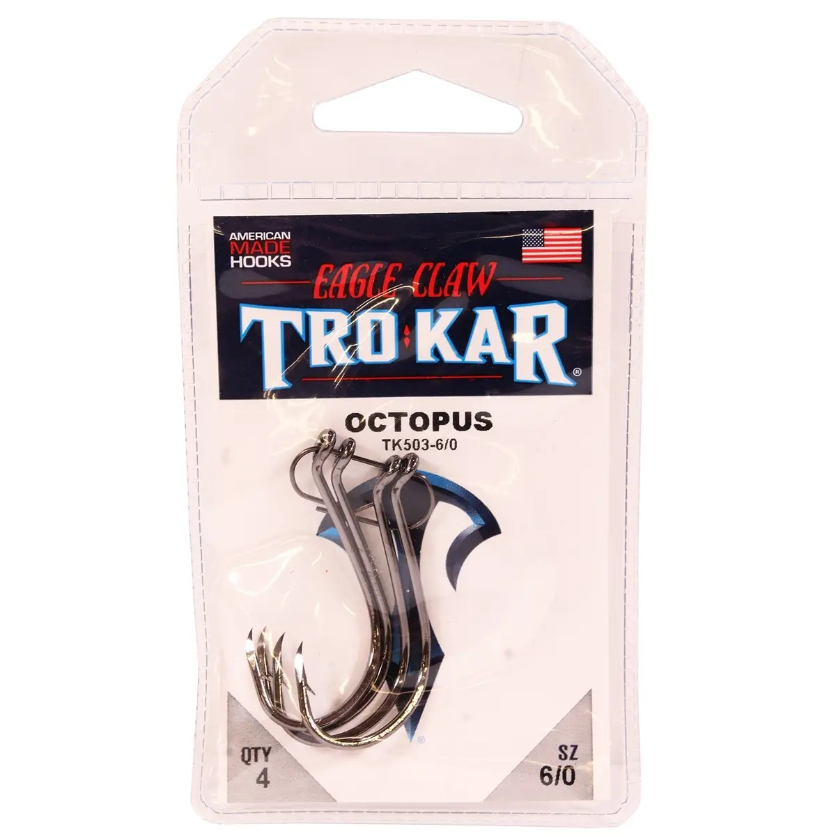 Eagle Claw Down Point Long Shank Octopus Hook Sz 6/0 1