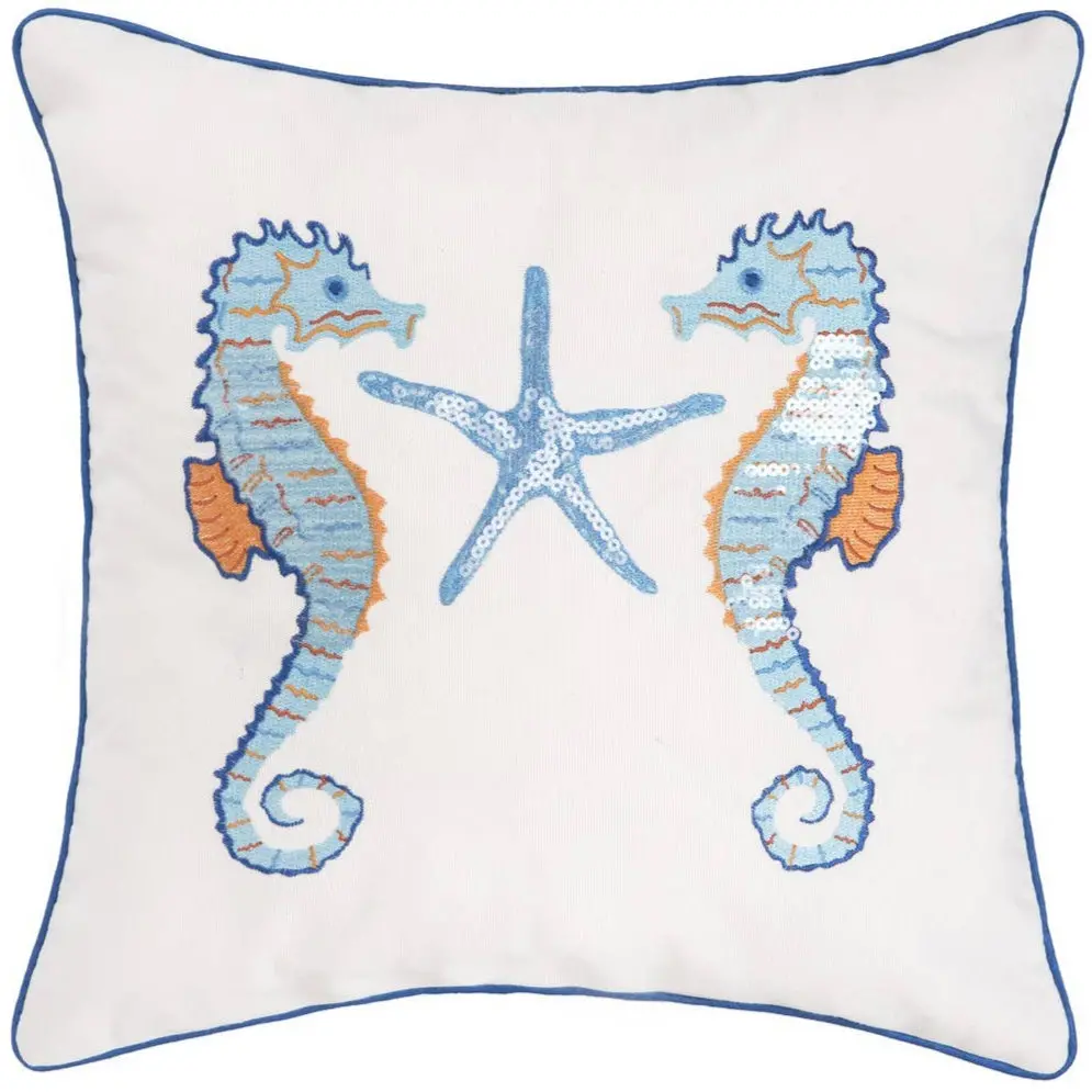 Sequined Galapagos Seahorse Cotton Throw Pillow - 16" X 16" 1