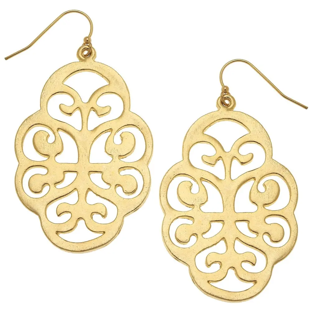 Susan Shaw Gold Leaf Filigree Cut-Out Earrings 1