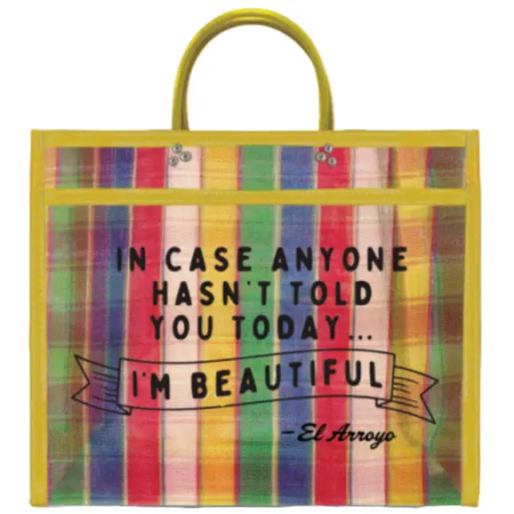 El Arroyo "I'm Beautiful" Mesh Beach Tote - 12.5" X 15.75" 1