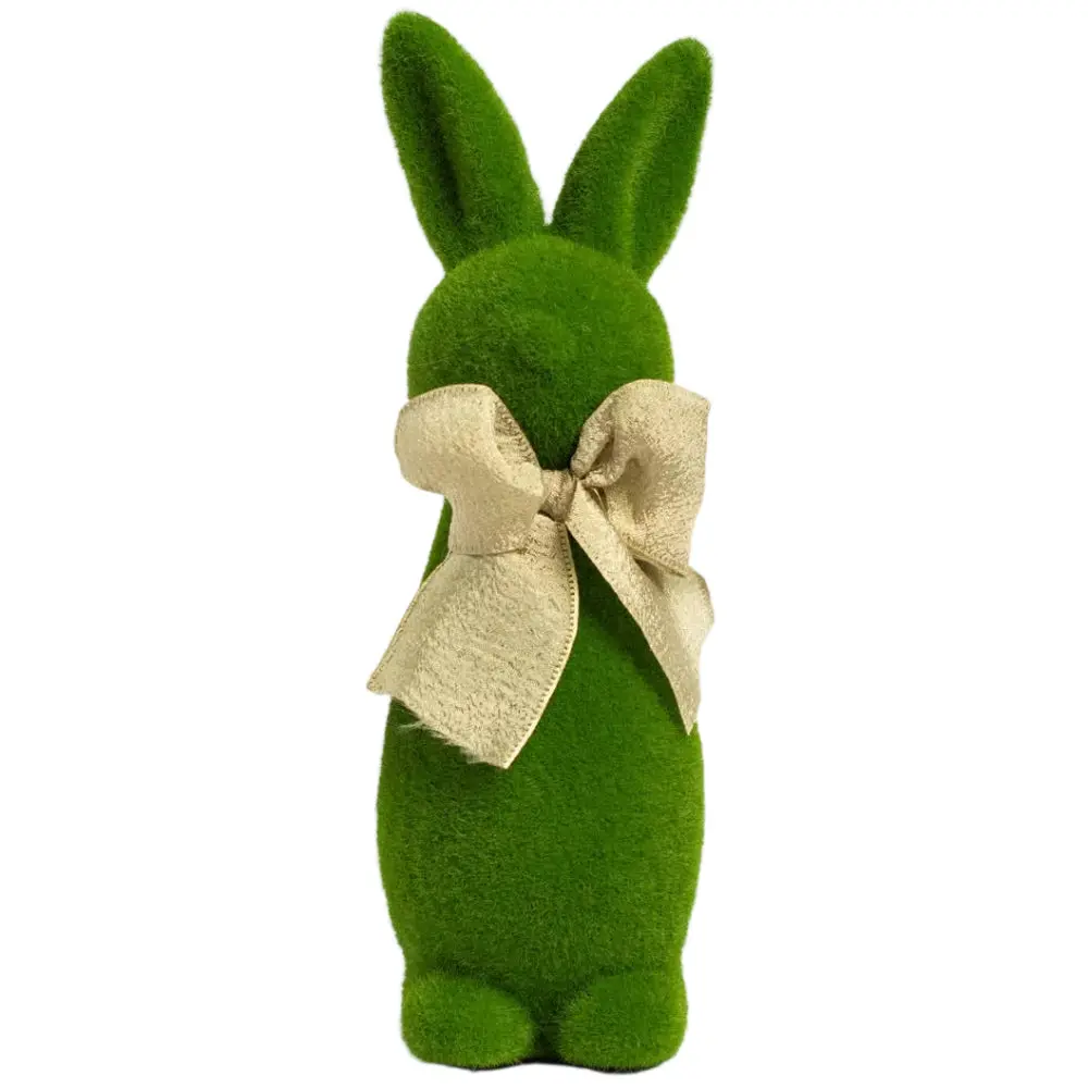 Camille Flocked Green Bunny Figurines - 9.75" & 13.75" 1