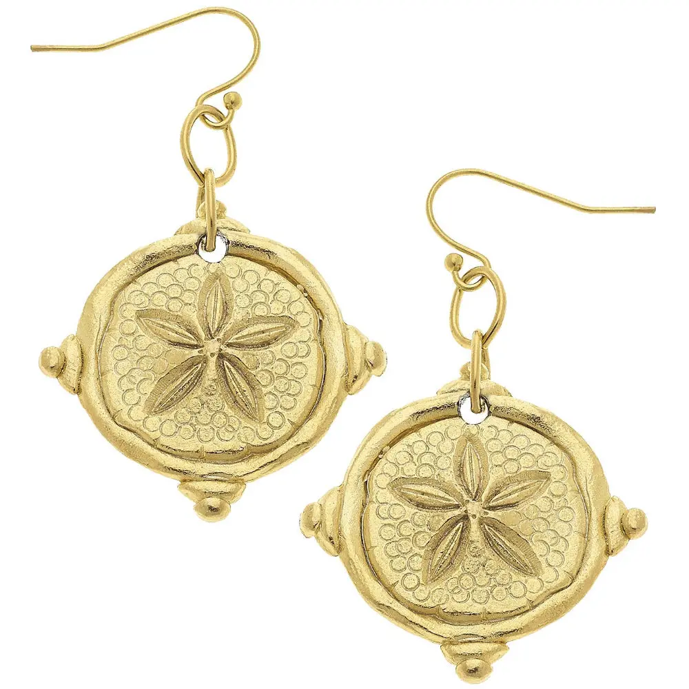 Susan Shaw Stamped Gold Sand Dollar Earrings 1