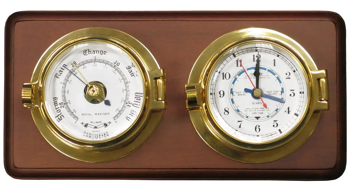 Brass Channel Tide Clock & Barometer 1
