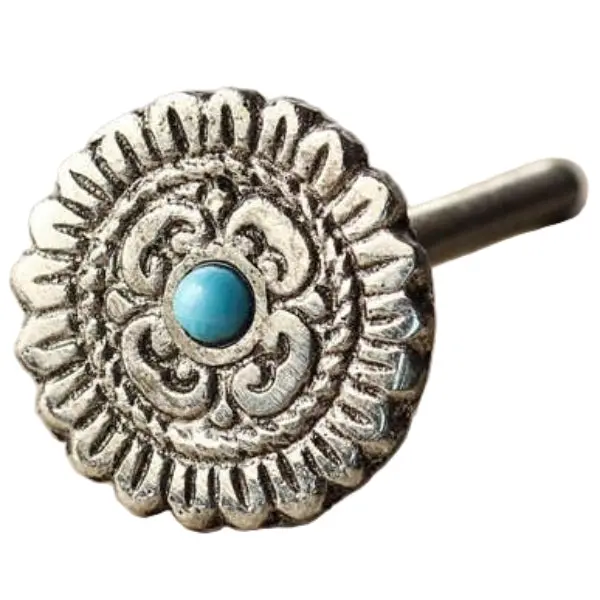 Knobco Turquoise Bead Pewter Motif Knob - 1.3" 1