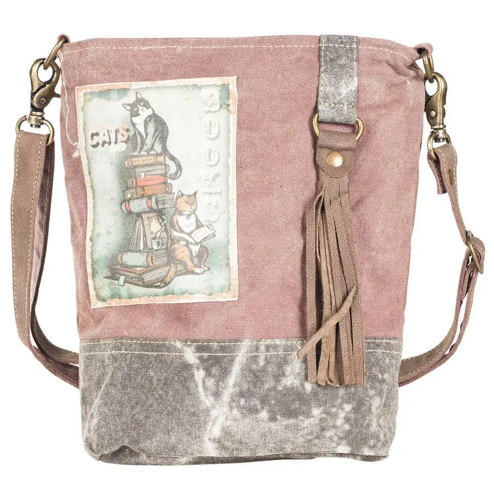 Clea Ray Canvas Cats & Books Crossbody Bag 1