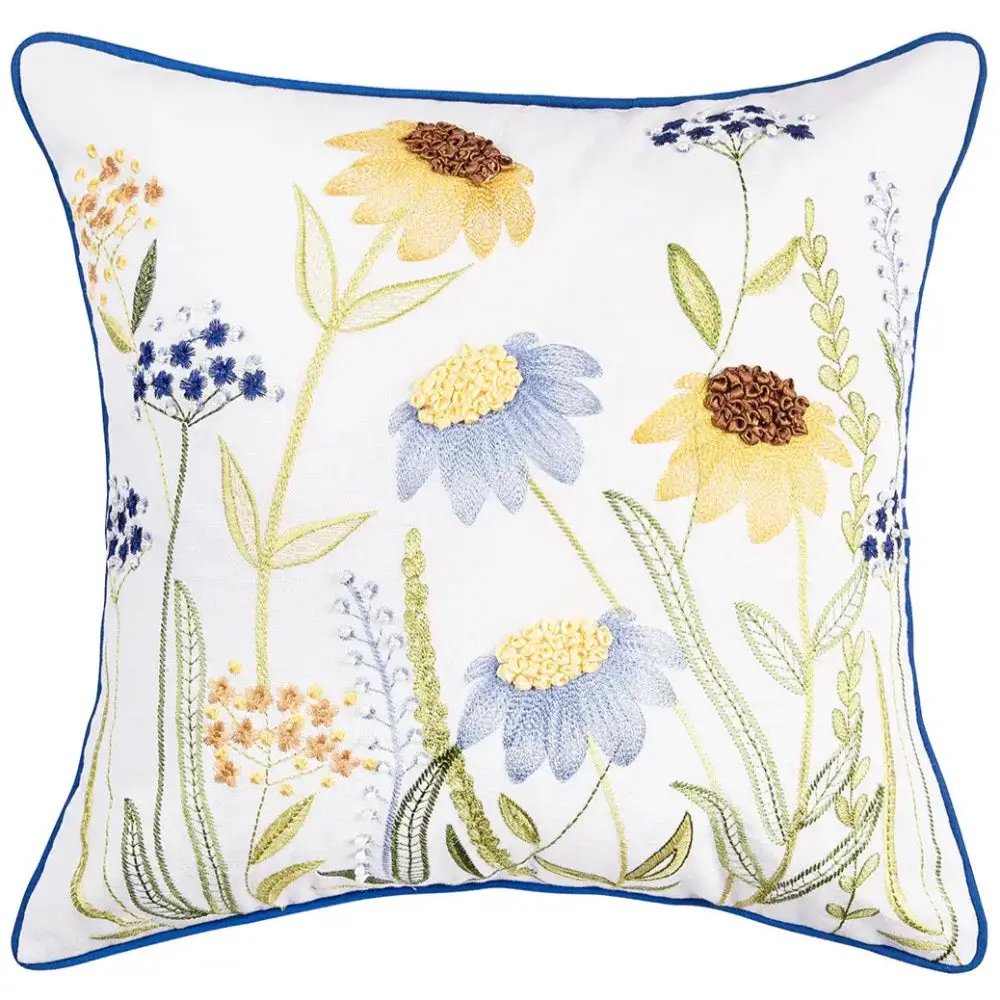 Embroidered "Lovely Blues" Floral Throw Pillow - 16" X 16" 1