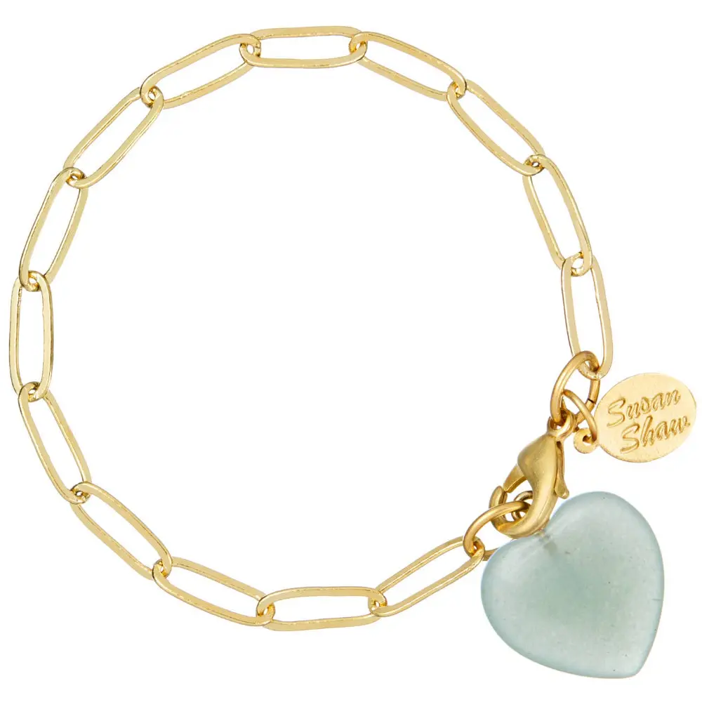 Susan Shaw Jade Audrey Heart Gold Paperclip Bracelet 1