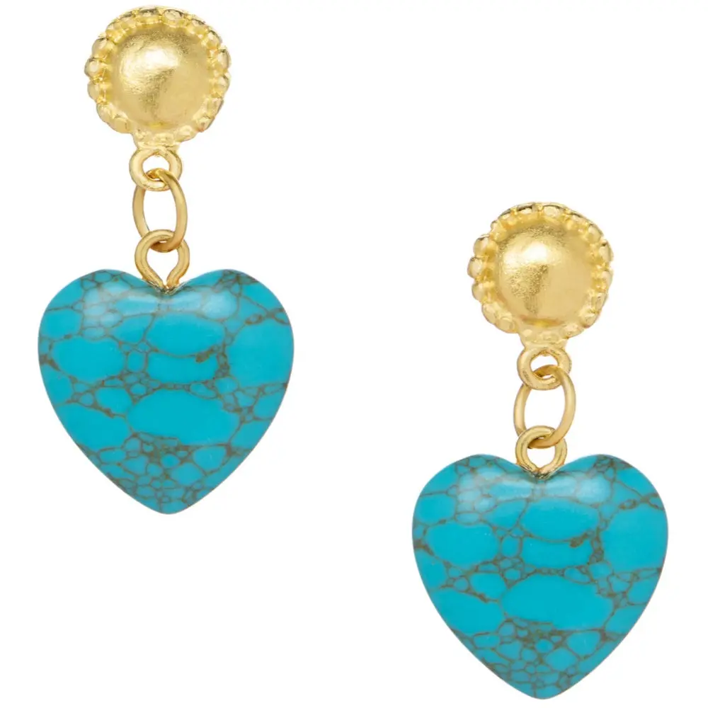 Susan Shaw Gold & Turquoise Loren Heart Earrings 1