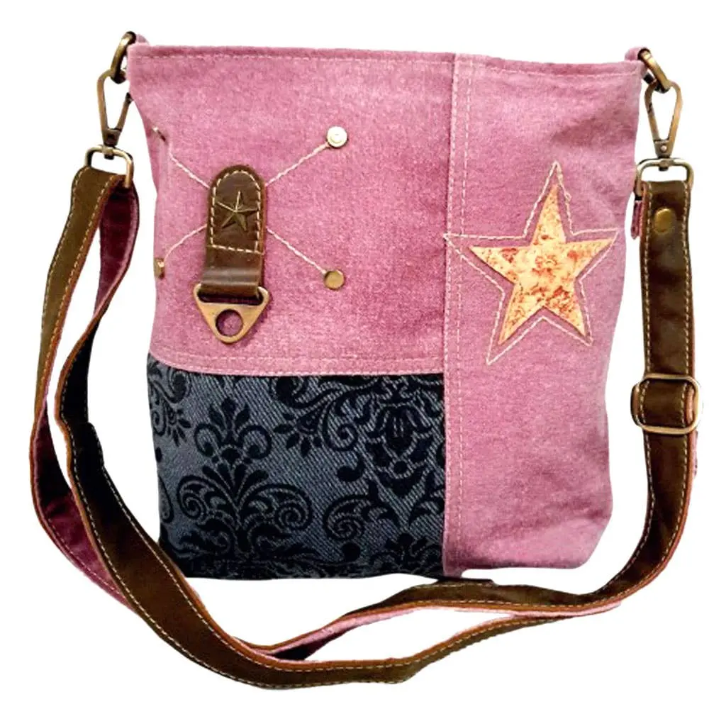 Clea Ray Canvas Pink & Black Stars Shoulder Bag 1