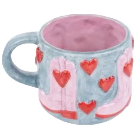 Glory Haus Ceramic Pink Cowboy Boots & Hearts Mug - 16 Oz. 1