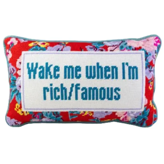 Furbish Cotton Needlepoint "Wake Me When I'm Famous" Statement Pillow - 9" X 15" 1
