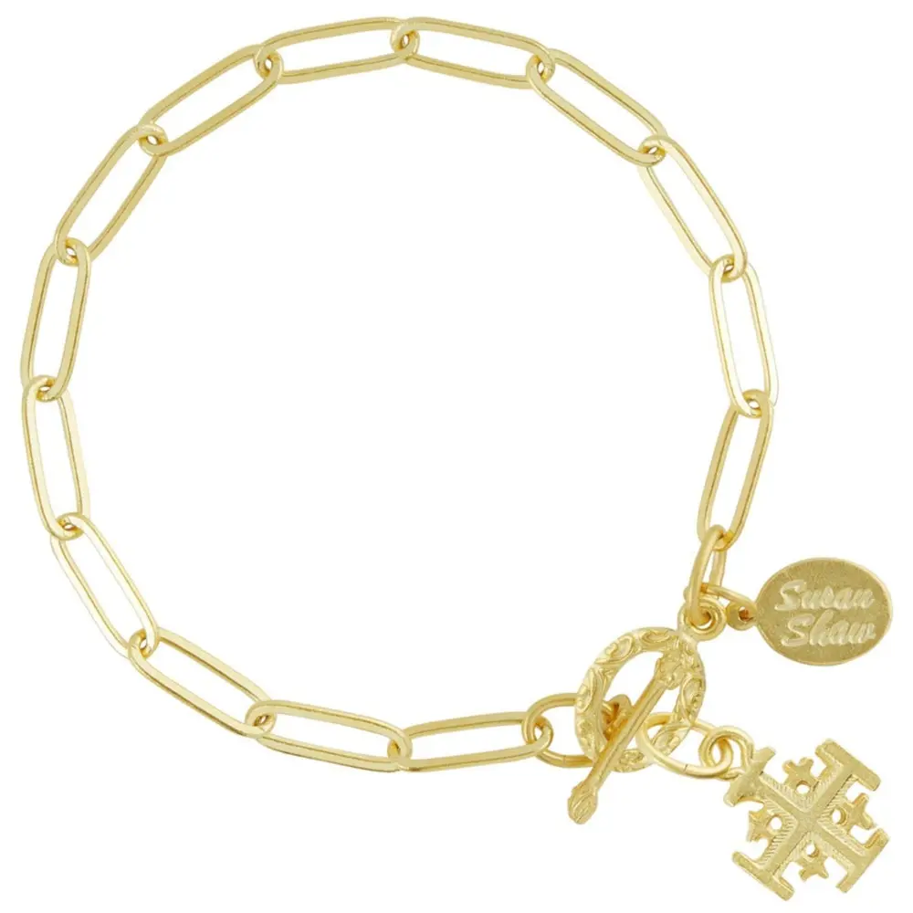 Susan Shaw Gold Jerusalem Cross Paperclip Bracelet 1