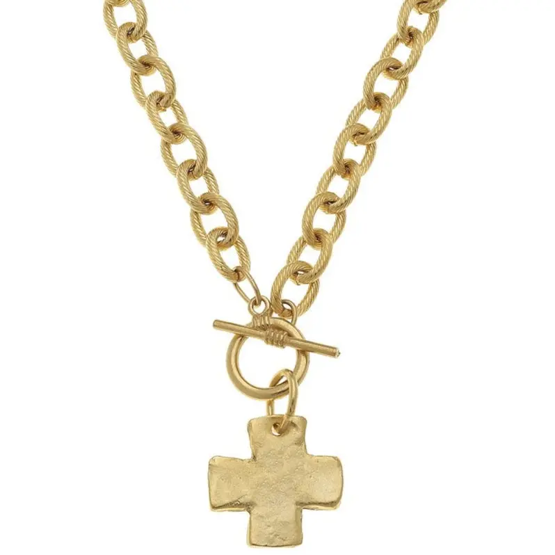 Susan Shaw Gold Cross Front Toggle Necklace 1