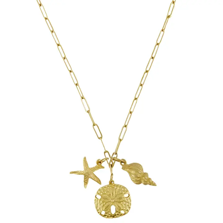 Susan Shaw Gold Sand & Sea Pendant Paperclip Necklace 1