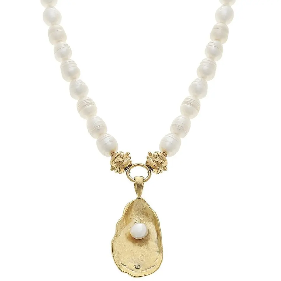 Susan Shaw Gold Oyster Shell & Pearls Necklace 1