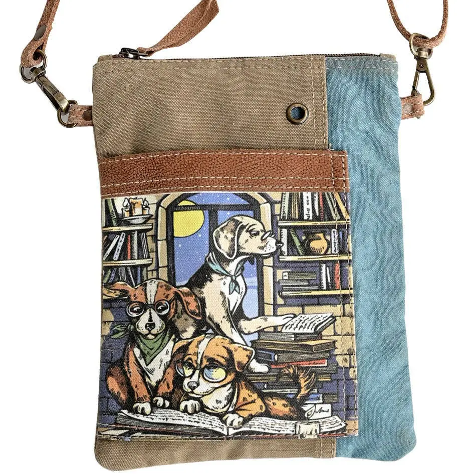 Clea Ray Canvas Dogs & Books Crossbody Bag 1