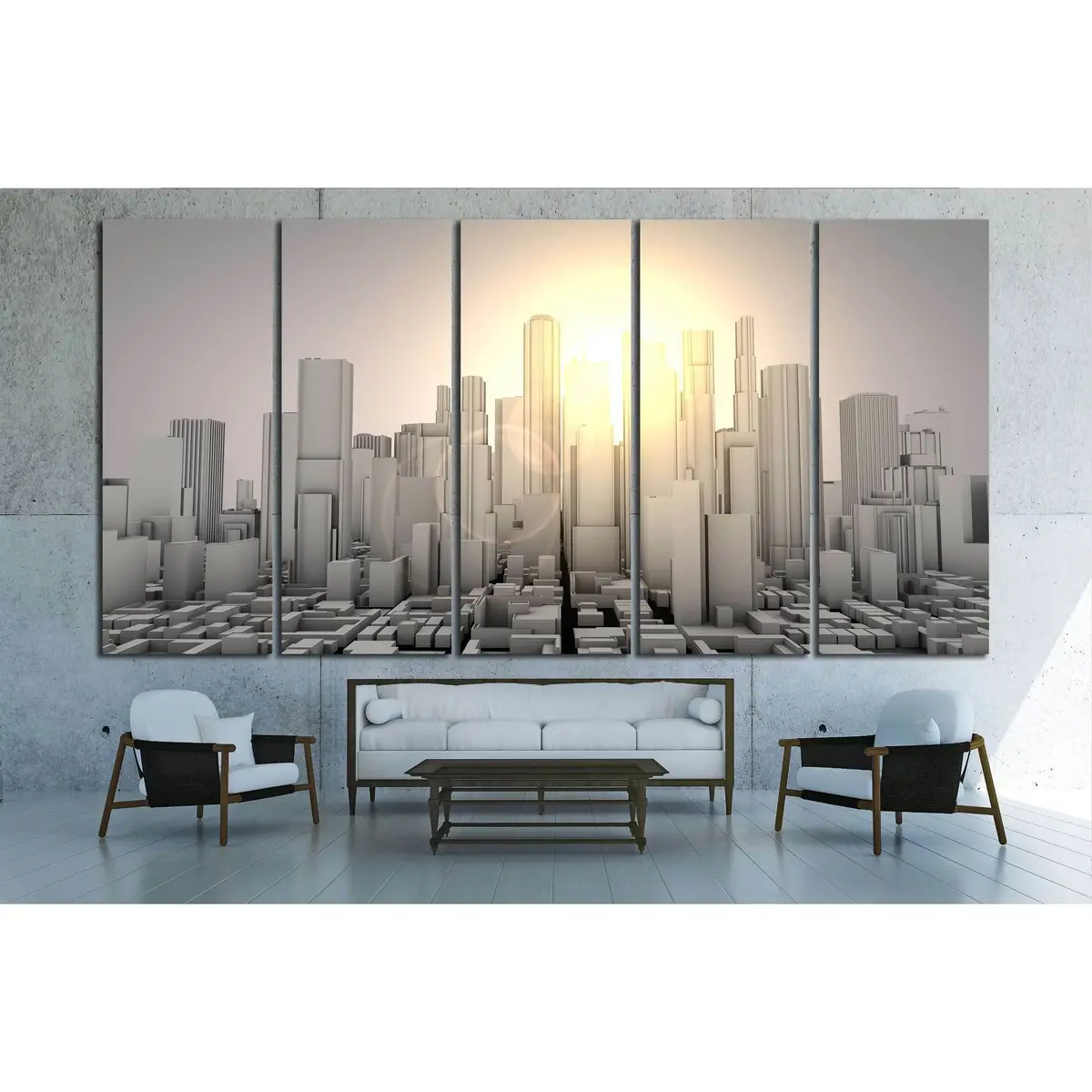 Contemporary 3D Gray Cityscape Canvas Art №2214 – Pre-Strung & Ready to Hang - Image 3