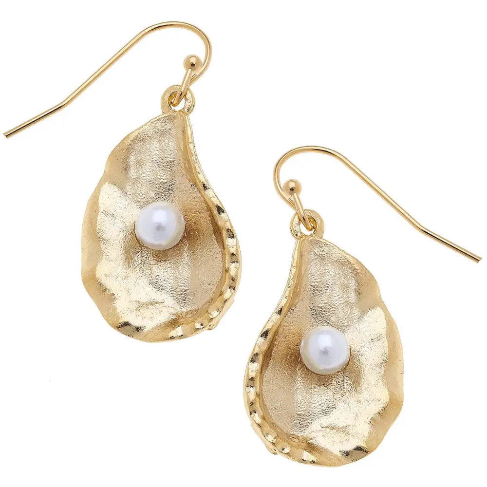 Susan Shaw Gold Oyster Shell & Pearls Earrings 1