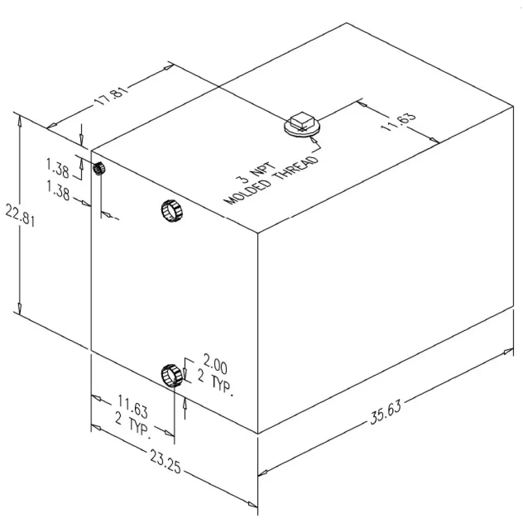 77 Gallon Waste Tank 35.6"L X 22.75" W X 22.75"H 1