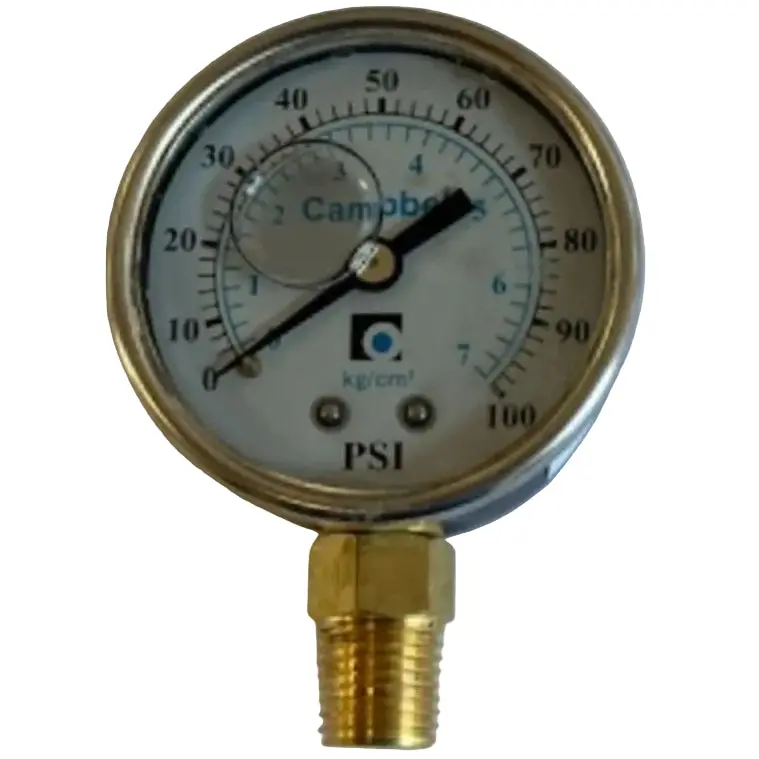 Campbell 1/4" Stainless Steel Liquid-Filled Pressure Gauge - 100 Psi 1