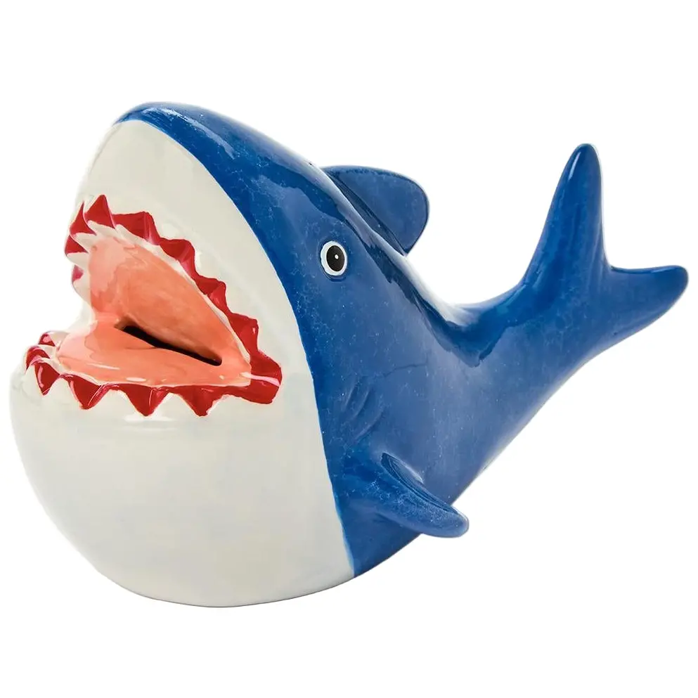 Hand-Painted Ceramic Shark Coin Bank - 8" 1