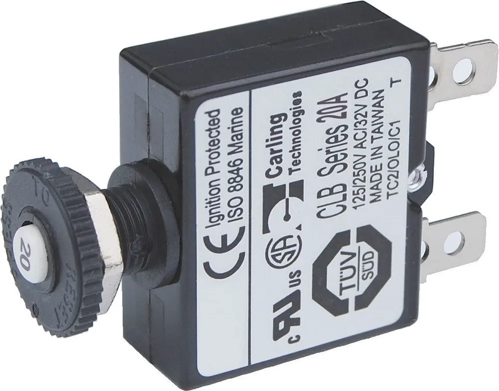 Blue Sea System Push Button Reset Only Quick Connect Circuit Breaker - 20 Amps 1