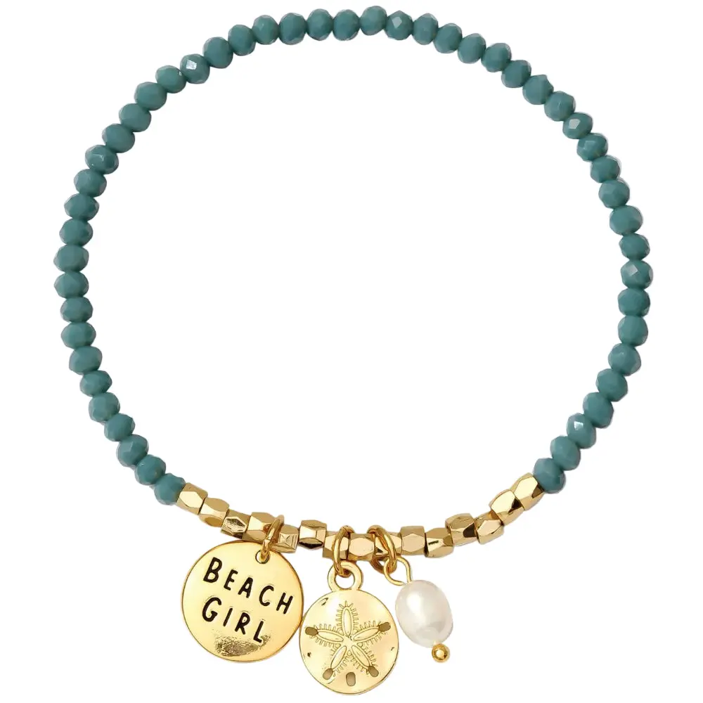 Splendid Iris "Beach Girl" Glass Crystal & Gold Charm Stretch Bracelet 1