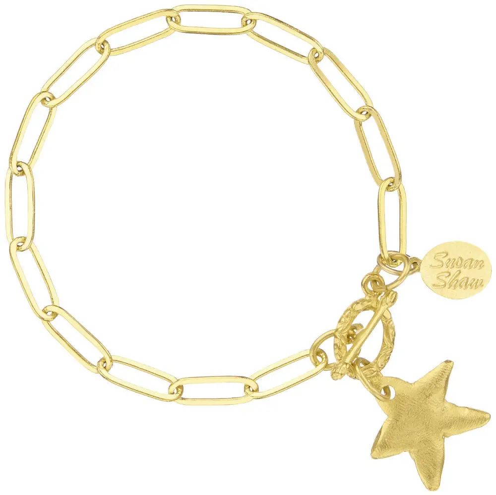 Susan Shaw Gold Petite Star Charm Paperclip Bracelet 1